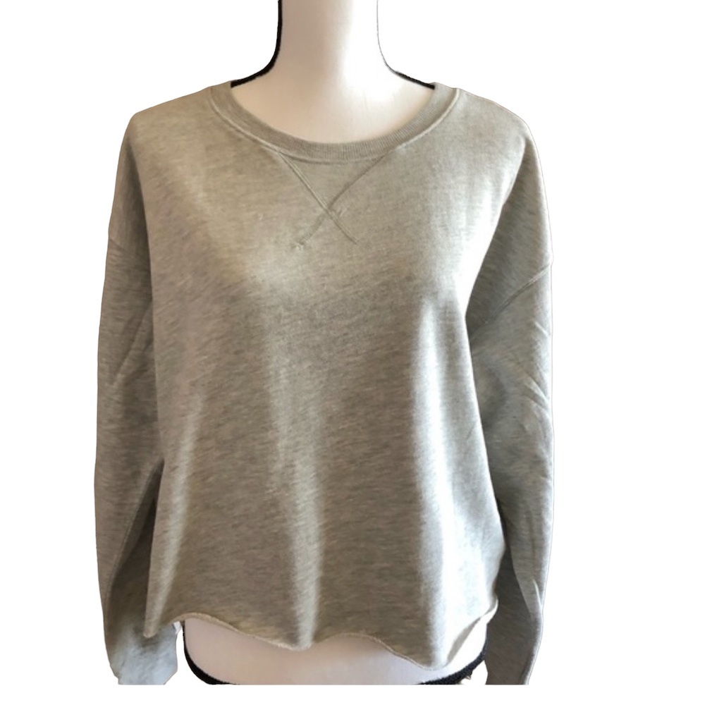 NWT Colsie Cropped Grey Sweatshirt with White Stripe Detail on Sleeves Size S